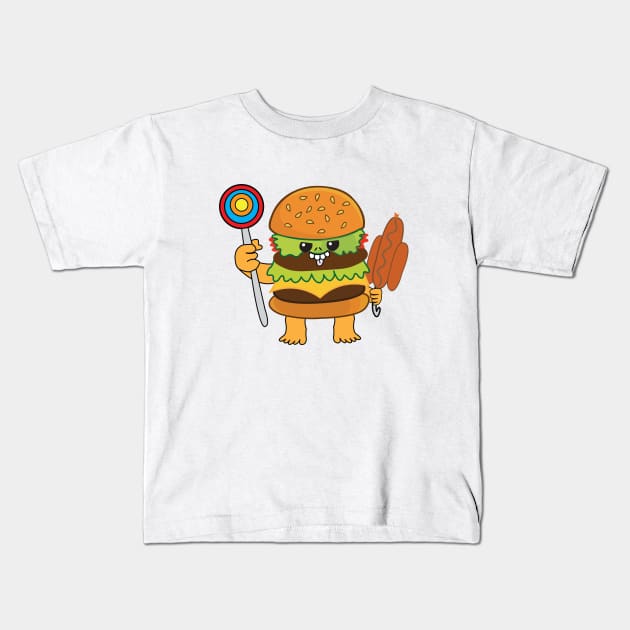 Burger Monster Kids T-Shirt by lemontrends